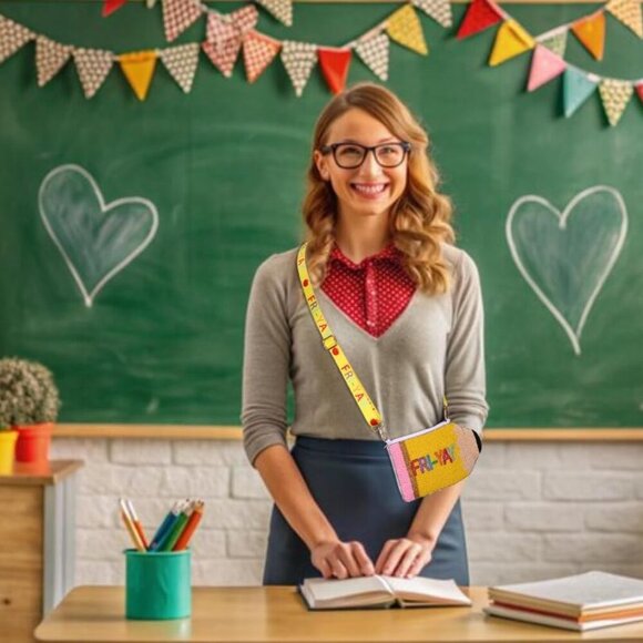 Beaded Pencil Purse for Women Crossbody Teacher Gift Accessories - Picture 7 of 8